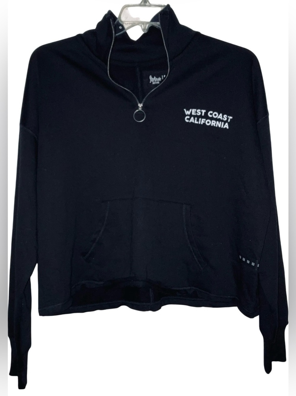 Flirtitude Womens Active Quarter Zip Black Pullover Sweatshirt with Pockets Sz M